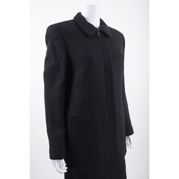 Louis Feraud Women Pencil Skirt Suit Blazer US 8 UK 12 Black Textured Wool Blend - Picture 5 of 16